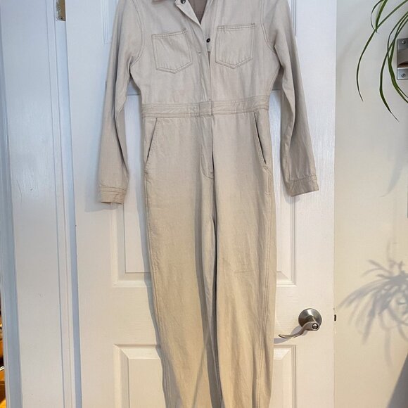 ASOS DESIGN premium denim utility boilersuit in bone white - Picture 4 of 10